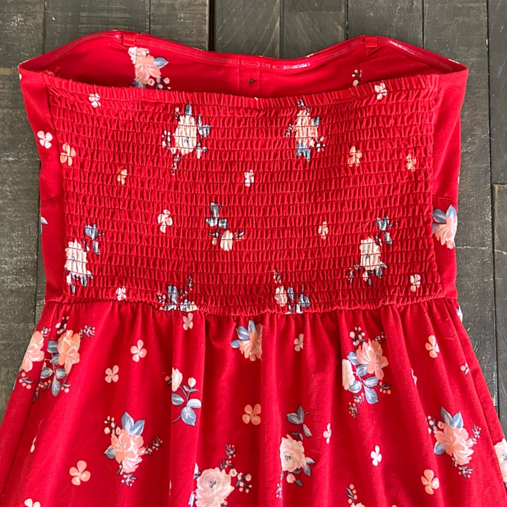 Strapless Red Floral Juniors Button-Front Foam Cup Dress Size XL/XG (15-17) - Picture 9 of 15